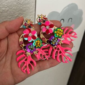 Zara Pink Leaf Statement Earrings